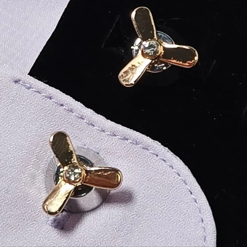 Propeller Cufflinks Men’s Novelty French Cuff Silver Bullet Back Aviator Gift